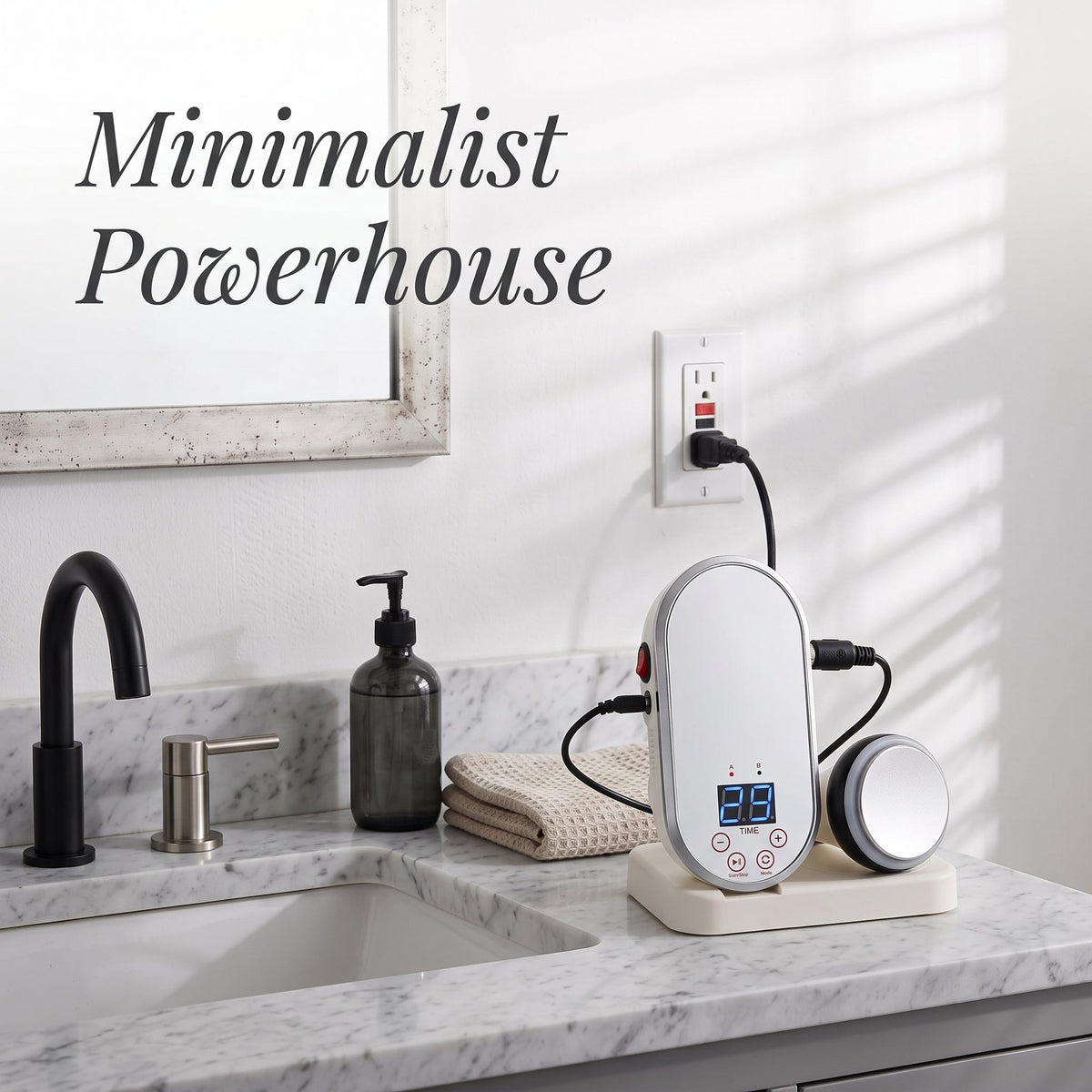 Compact 80K cavitation console displayed on a modern minimalist marble counter.