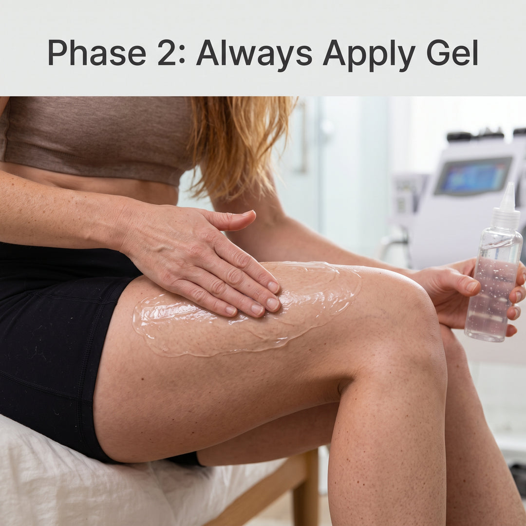 Apply generous conductive gel before ultrasonic cavitation pass