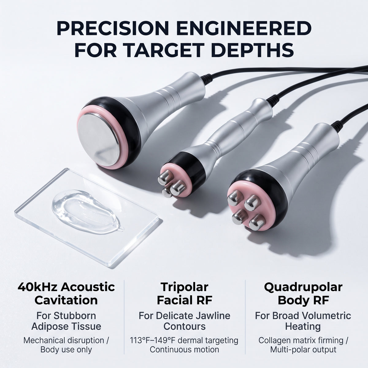 40K Cavitation Machine with Tripolar & Quadrupolar RF console and its labeled attachments
