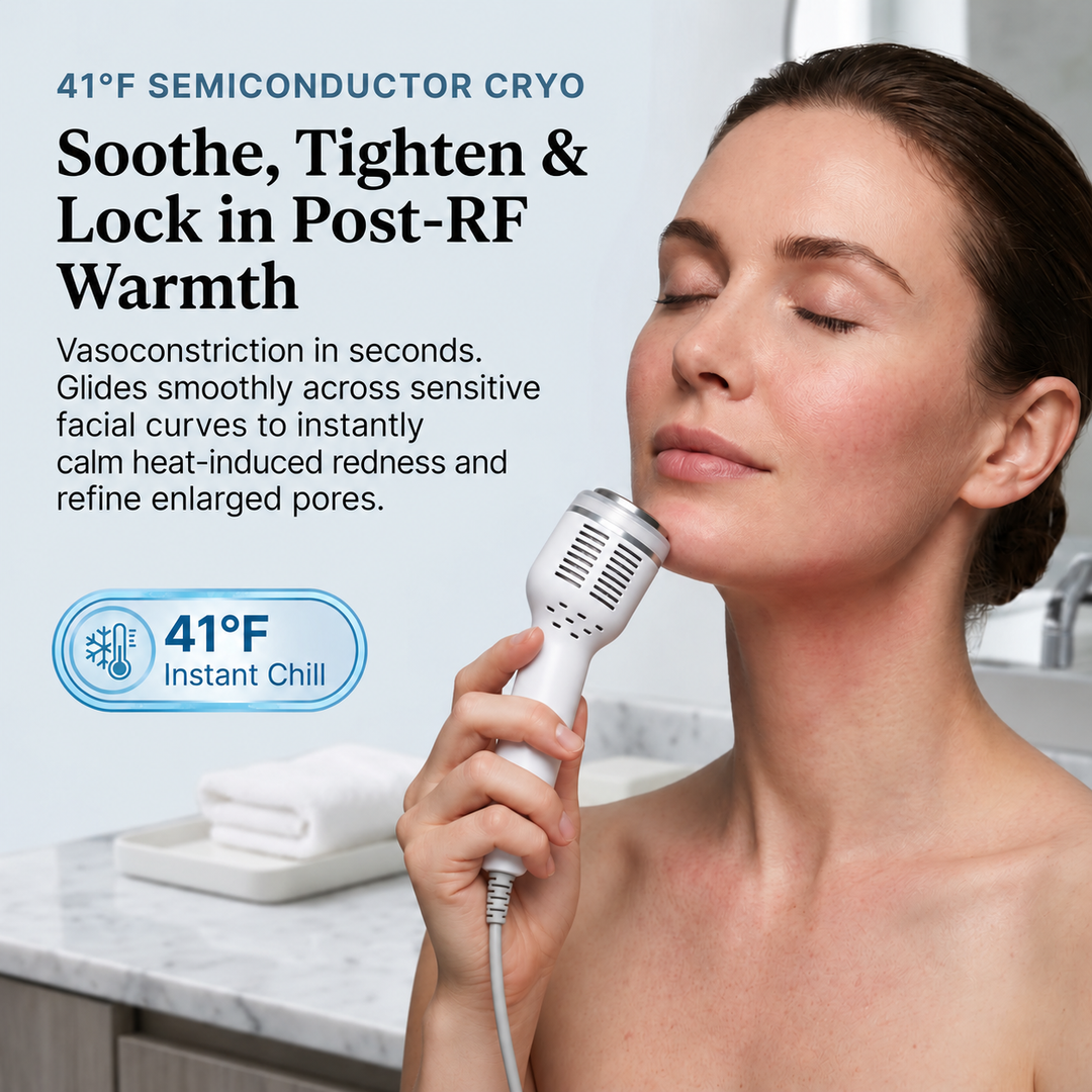 Cryotherapy cold hammer gliding over treated skin to soothe redness