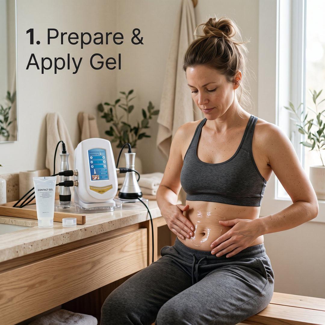Check suitability and prepare treatment area with conductive gel