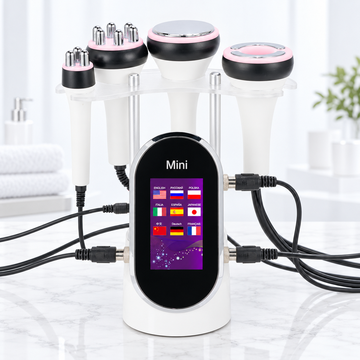 Mini Cavitation Machine with Vacuum & RF console and its labeled attachments